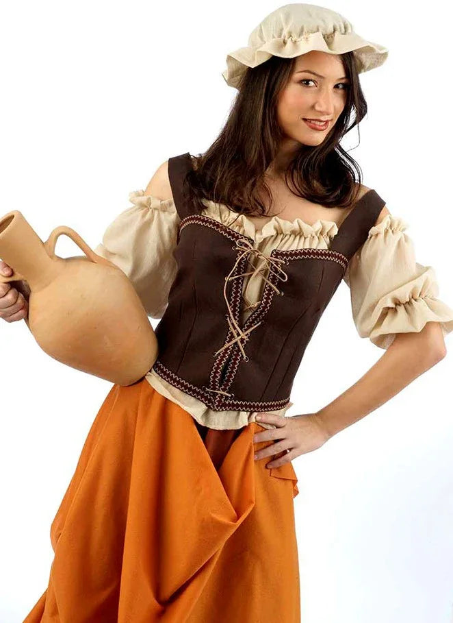 Disfraz de Campesina Medieval con Gorro para Mujer Taberneras y Campesinas Medievales Limit Sport
