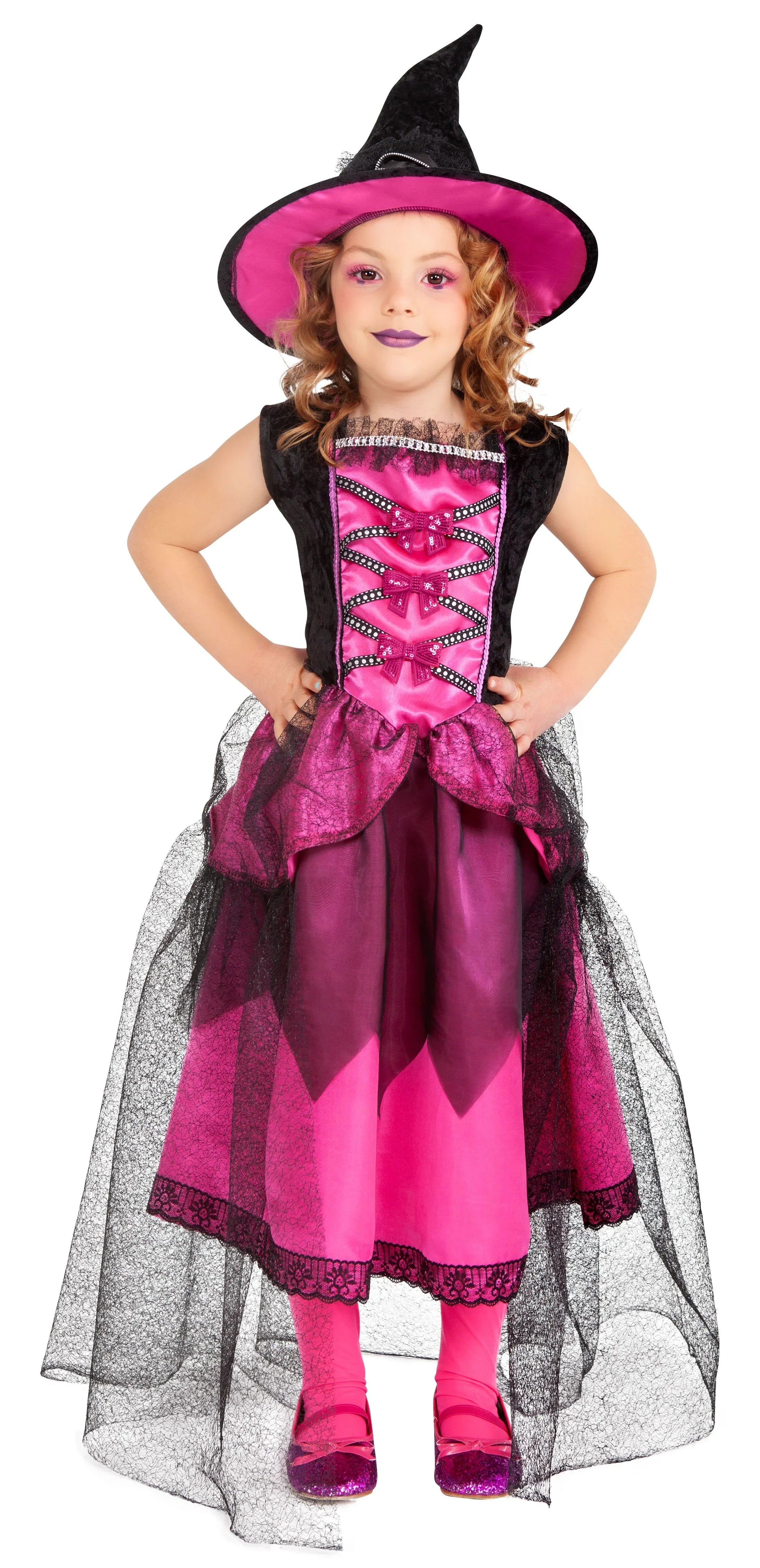 Disfraz de Bruja Coqueta Rosa para Niña Brujas Rubies