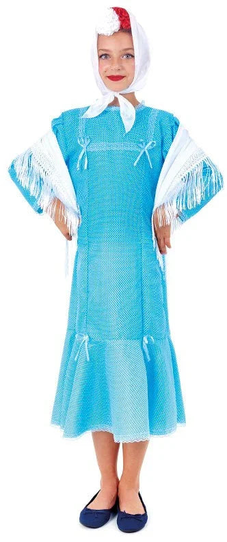 Disfraz de Chulapa Madrileña Azul con Lunares para Niña Chulapos y Chulapas Infantiles Partilandia