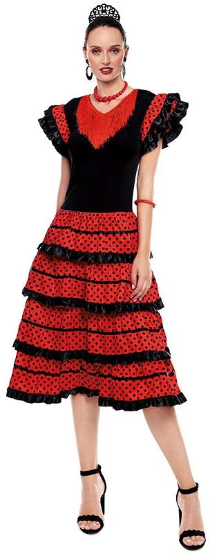 Disfraz de Sevillana Negro y Rojo para Mujer Sevillanas Partilandia