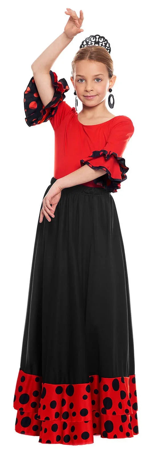 Falda de Sevillana Negra con Volantes Rojos para Niña Sevillanas y Flamencas Infantiles Partilandia