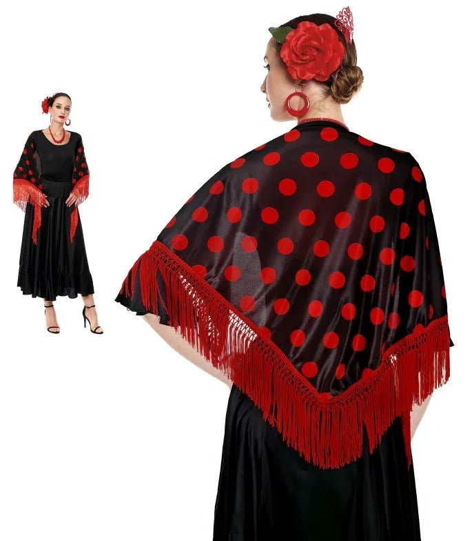 Mantón de Sevillana Negro con Lunares Rojos Sevillanas Partilandia
