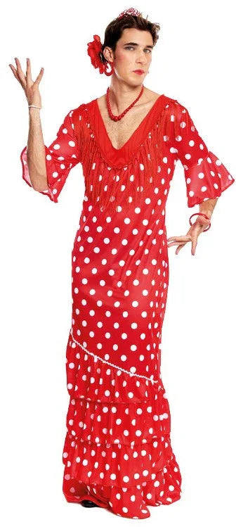 Disfraz de Flamenca Rojo con Lunares para Hombre Sevillanas Partilandia