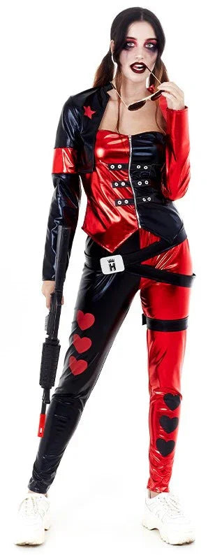 Disfraz de Harley Villana Rojo y Negro para Mujer Harley Quinn Partilandia
