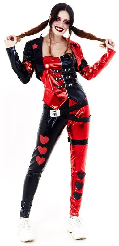 Disfraz de Harley Villana Rojo y Negro para Mujer Harley Quinn Partilandia