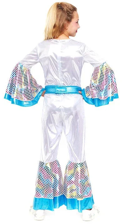 Disfraz de Disco Años 70 Plateado y Azul para Niña Disco Infantiles Partilandia