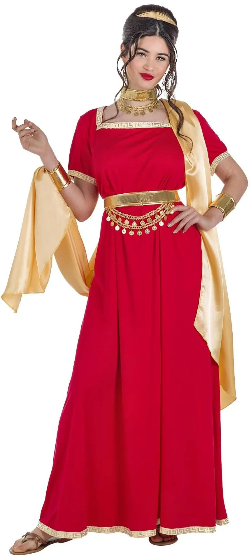 Disfraz de Princesa Romana Granate y Dorado para Mujer Damas Romanas y Griegas Kimokawaii