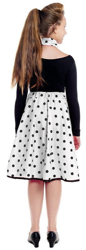 Falda Años 50 Blanca con Lunares Negros Infantil Grease - Años 40 y 50 Partilandia