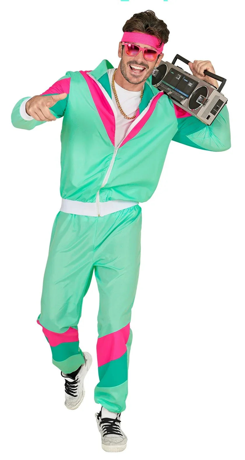 Disfraz Chándal Años 80 Azul Aguamarina para Adulto Chándales de Táctel Años 80 Widmann