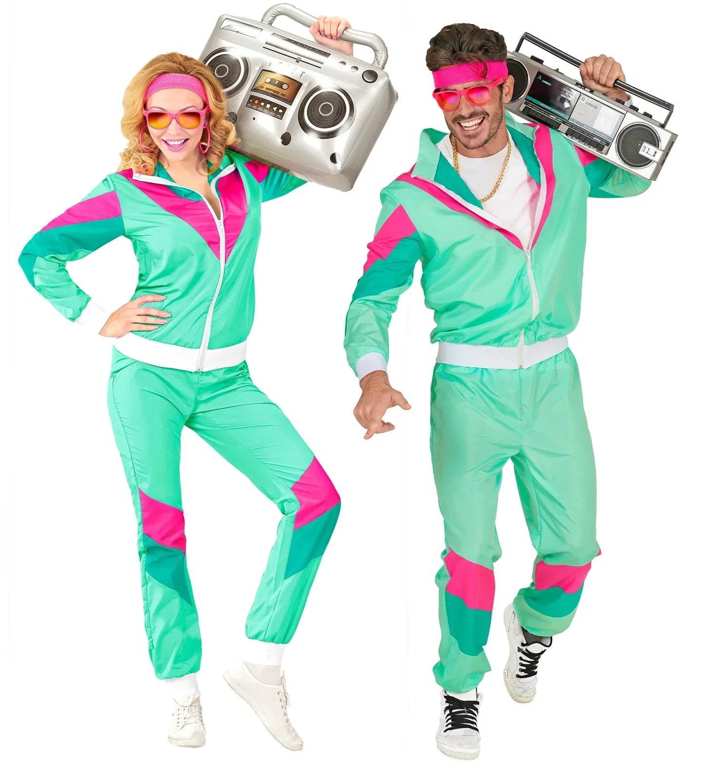 Disfraz Chándal Años 80 Azul Aguamarina para Adulto Chándales de Táctel Años 80 Widmann