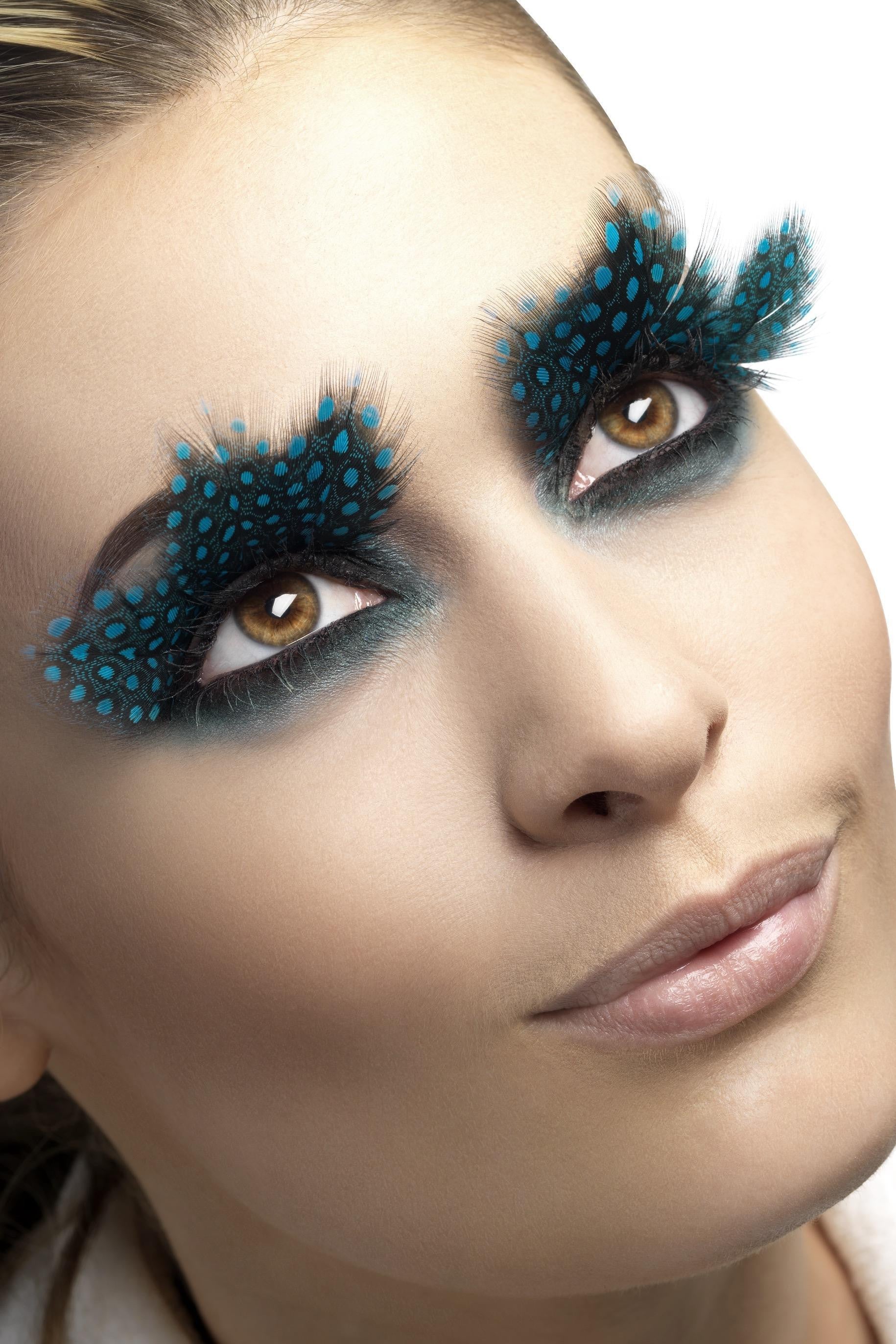 Pestañas de Plumas Negras Largas con Lunares Azules Pestañas Smiffys