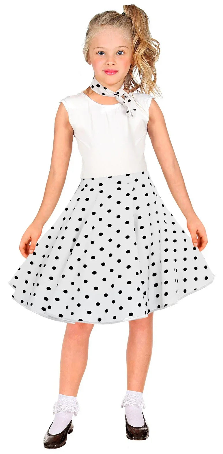 Falda de Lunares Años 50 Blanca para Niña Grease y Años 40-50 Infantiles Widmann
