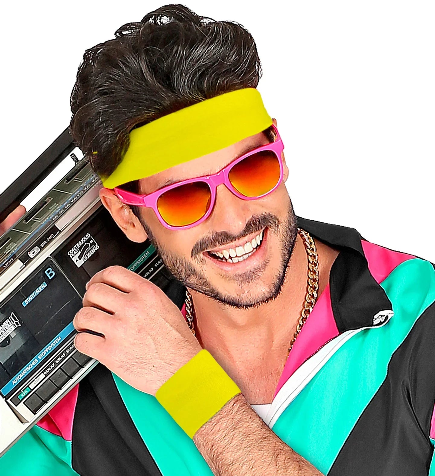 Muñequeras Amarillas Neón Años 80 Años 80 Widmann