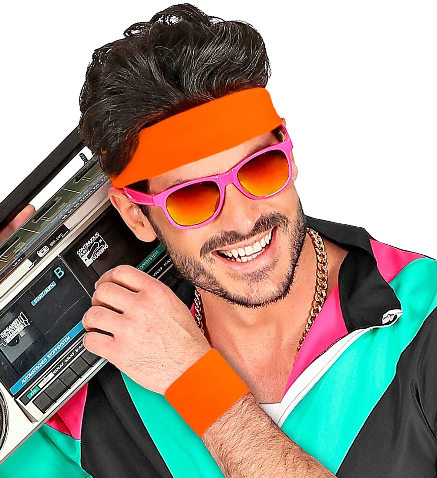 Muñequeras Naranjas Neón Años 80 Años 80 Widmann