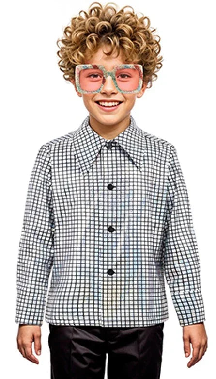 Camisa Disco Plateada con Brillos para Niño Camisas Disco Años 70 Partilandia