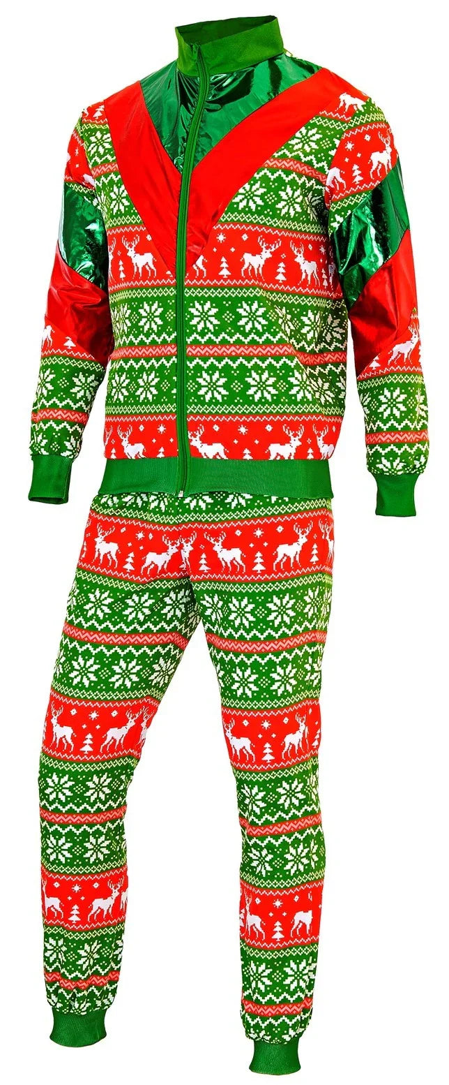 Disfraz Chándal con Estampado Navideño Verde para Adulto Chándales de Táctel Años 80 Widmann