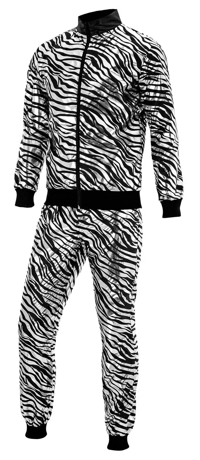 Disfraz Chándal con Estampado de Cebra Plateado para Adulto Chándales de Táctel Años 80 Widmann