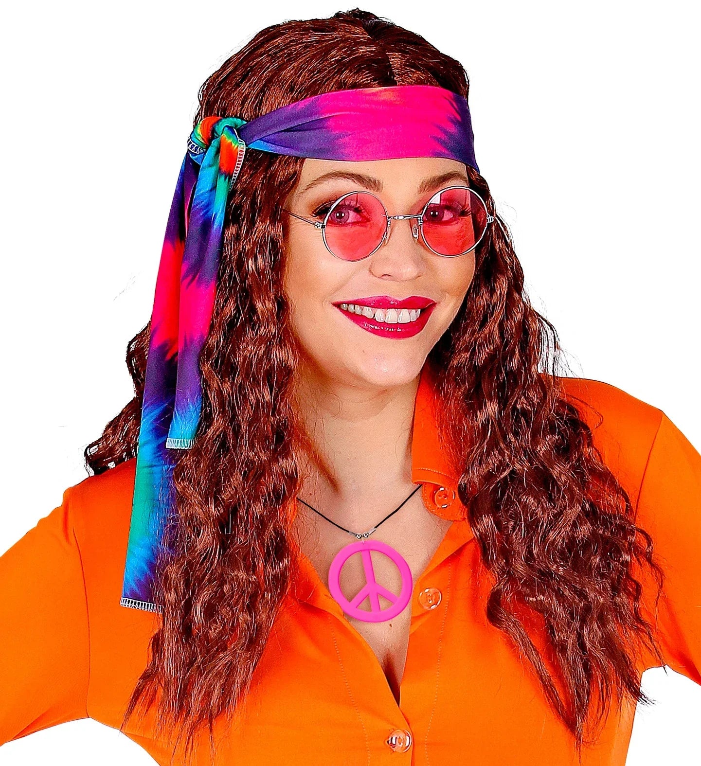 Colgante Hippie Rosa Neón con el Símbolo de la Paz Complementos Hippies Widmann