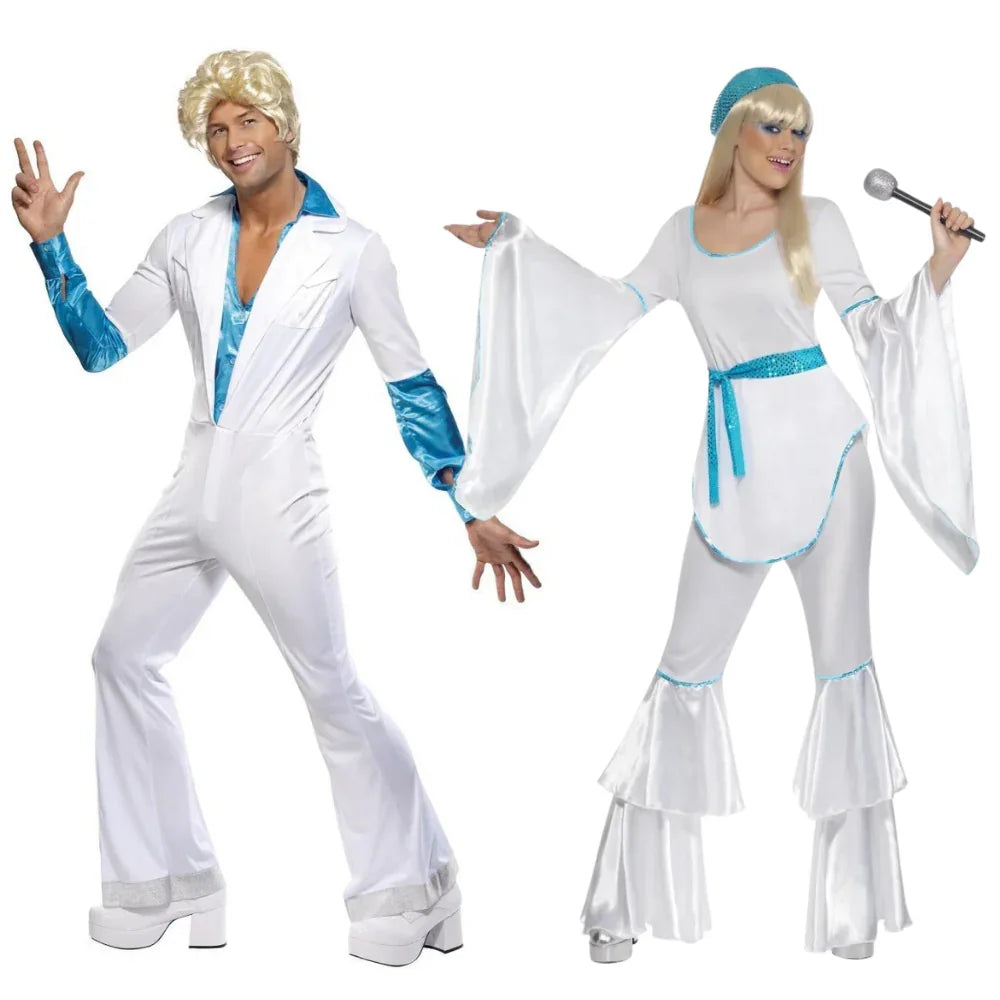 Disfraces en Pareja de ABBA Años 70 Azul y Blanco Abba Disfraces Simon