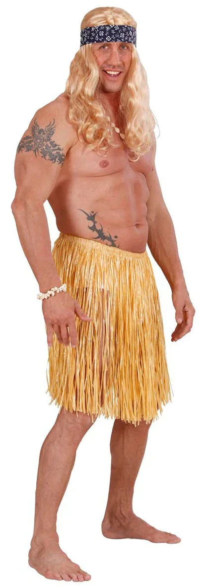 Falda Hawaiana De Paja (Rafia) - Talla Única, Largo 75 Cm, Para Disfraces Caribeños O Fiestas Temáticas