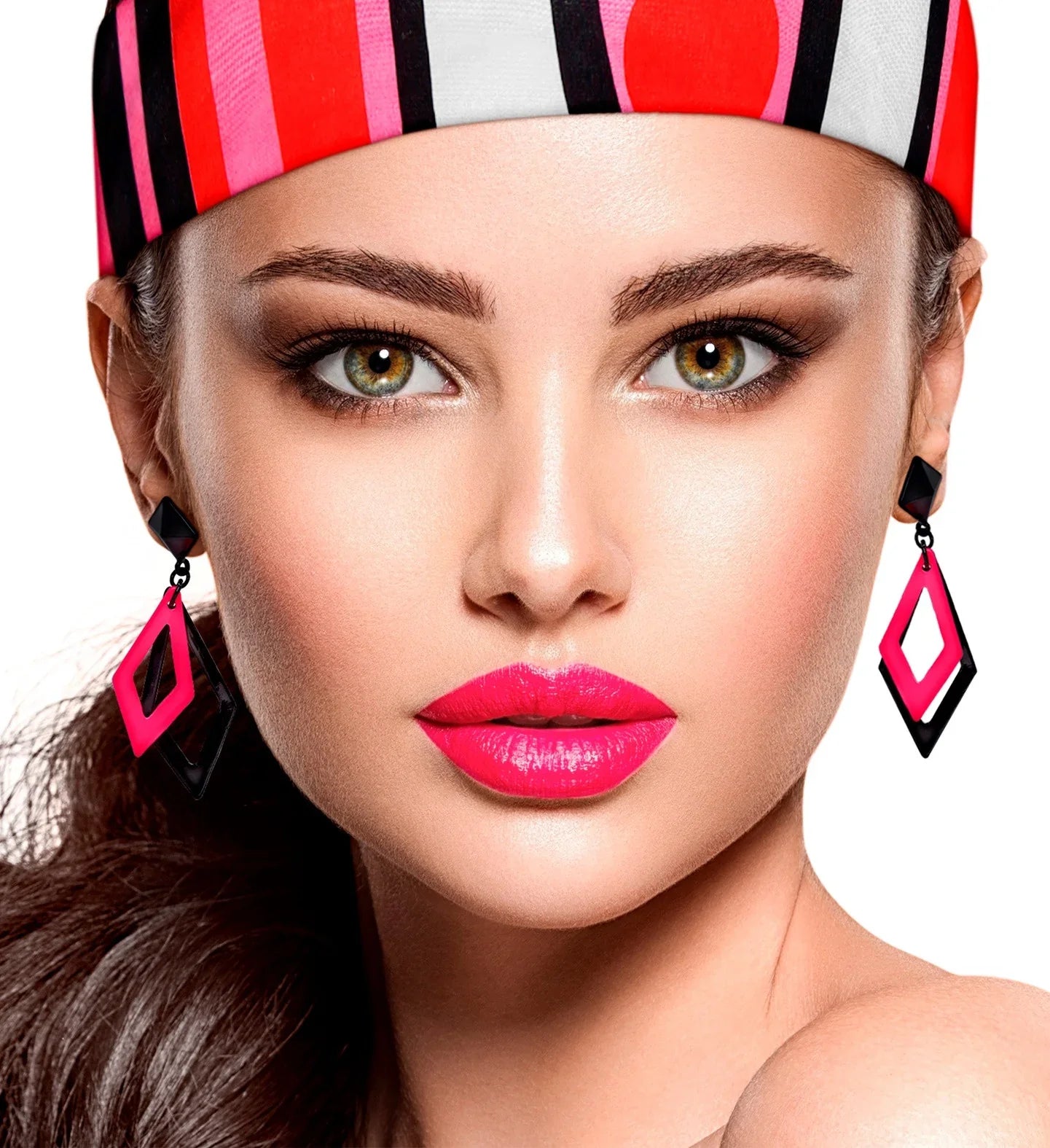 Pendientes Años 80 de Rombos Negros y Rosas Neón Pendientes Widmann