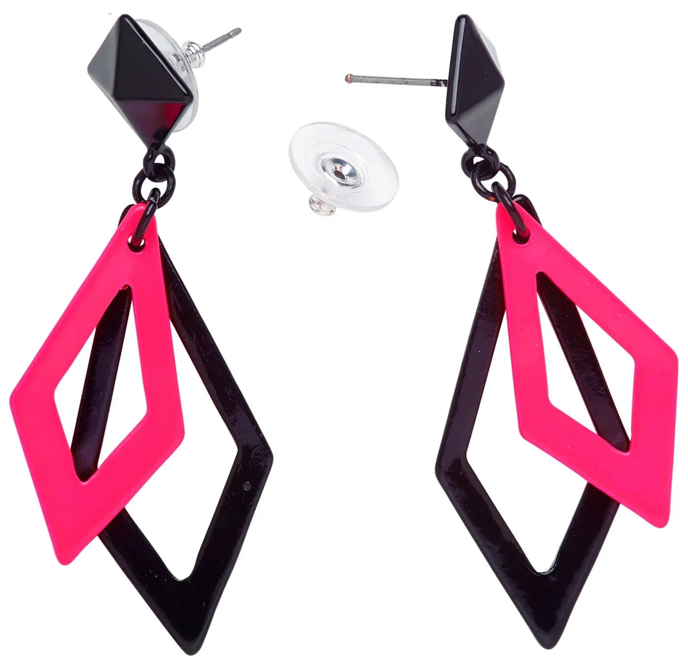 Pendientes Años 80 de Rombos Negros y Rosas Neón Pendientes Widmann
