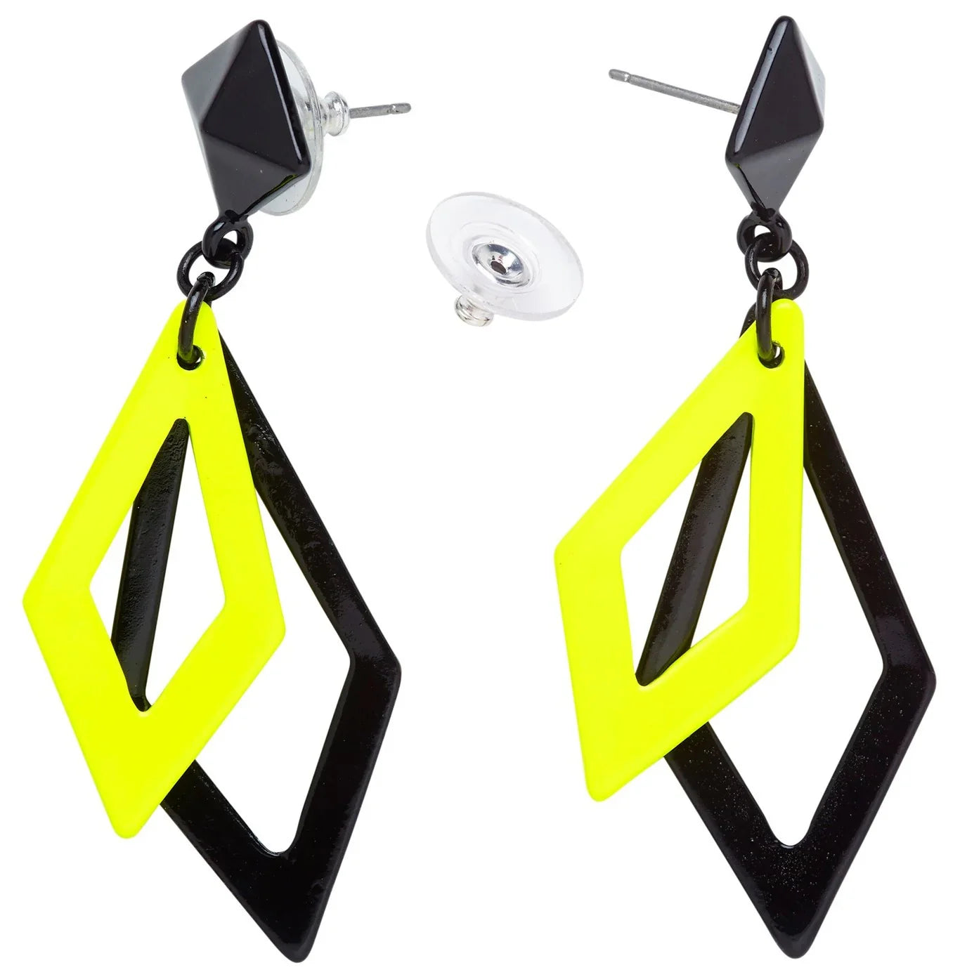 Pendientes Años 80 de Rombos Negros y Amarillo Neón Pendientes Widmann