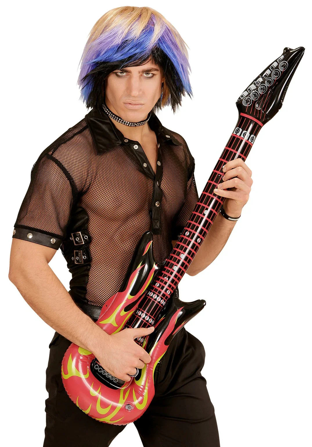 Guitarra Eléctrica Hinchable de Rockero con Llamas Complementos Rockeros y Moteros Widmann