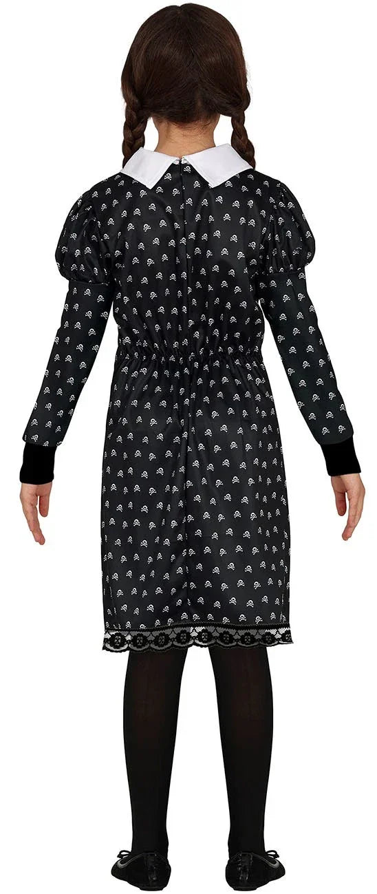 Disfraz de Miércoles con Calaveras para Niña Miércoles Addams Guirca
