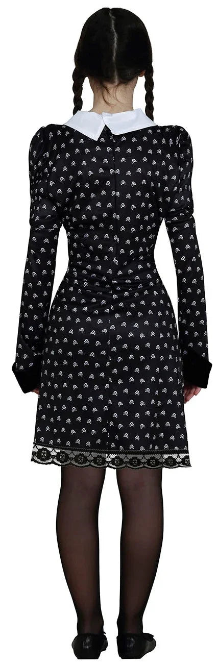 Disfraz de Miércoles con Calaveras para Niña Miércoles Addams Guirca
