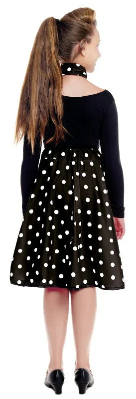 Falda Años 50 Negra con Lunares Blancos Infantil Complementos Grease Años 40 - 50 Partilandia