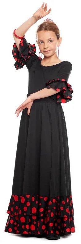 Falda de Sevillana Negra Infantil con Lunares Rojos Faldas de Sevillana y Flamenca Partilandia