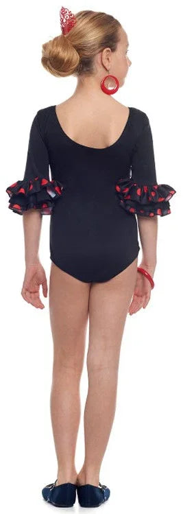 Body de Sevillana Negro con Lunares Rojos para Niña Bodies y Maillots de Sevillana Partilandia