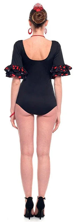 Body de Sevillana Negro con Lunares Rojos para Mujer Bodies y Maillots de Sevillana Partilandia