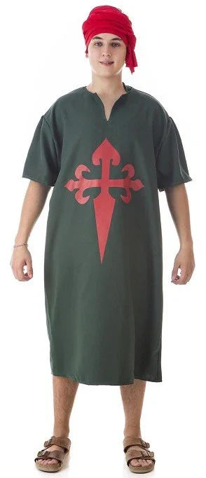 Túnica Medieval Verde con la Cruz de Santiago para Hombre Medievales Llopis