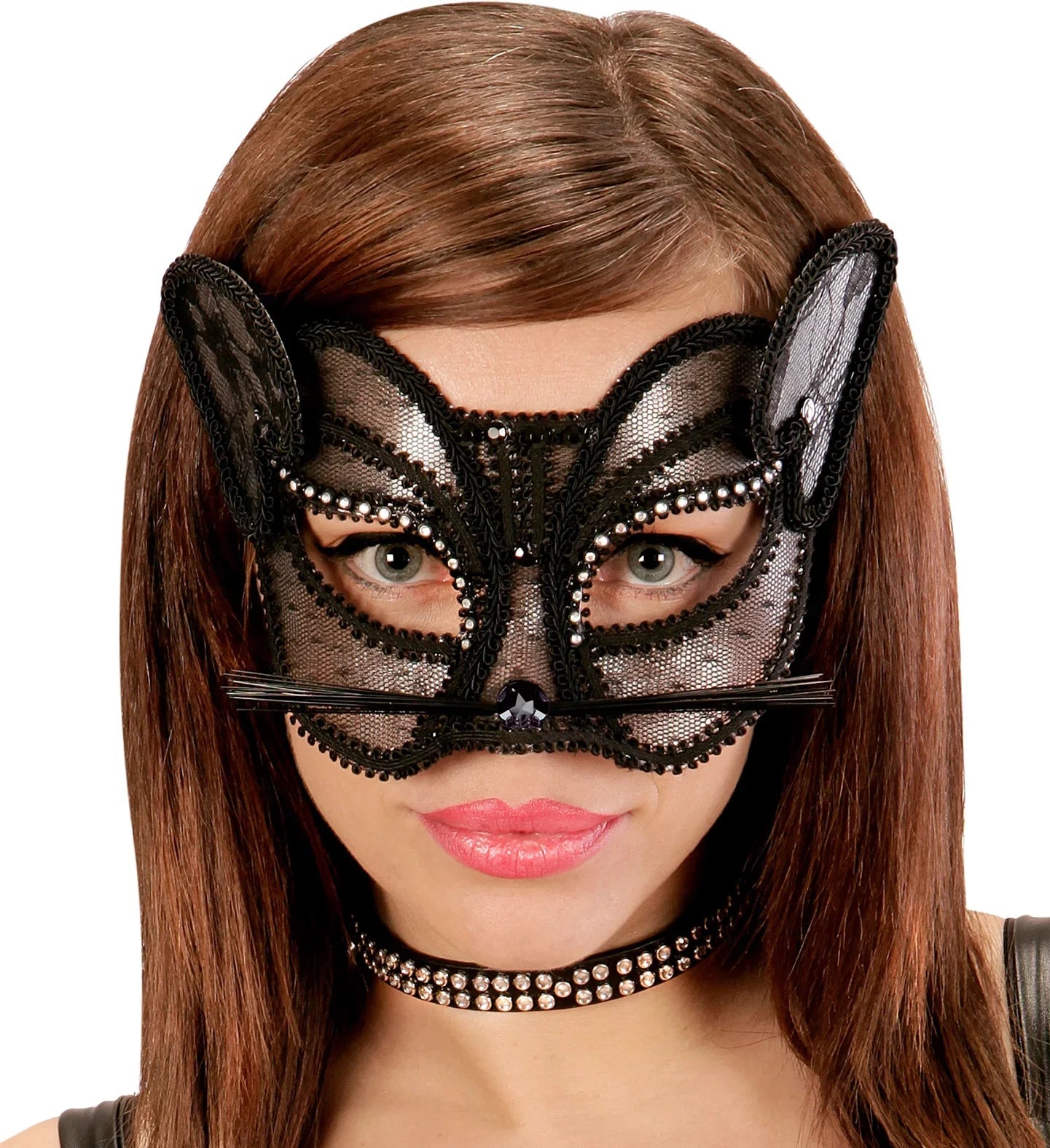 Antifaz de Pantera Negra con Encaje y Pedrería Máscaras de Animales Widmann
