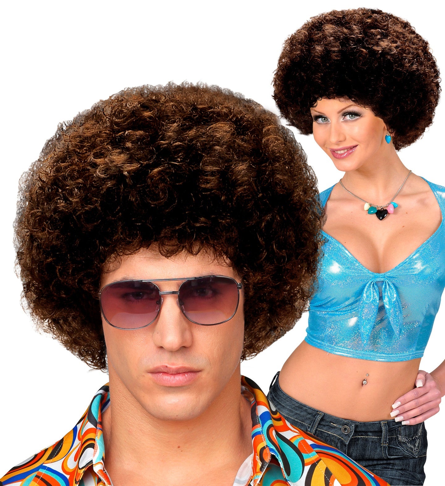 Peluca Afro Castaña Disco Años 70 para Adulto Pelucas Afro Widmann