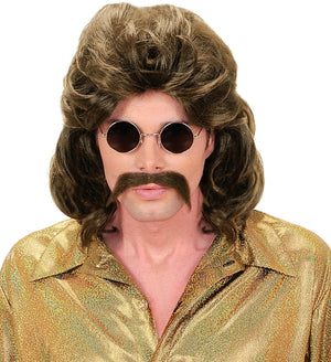 Fun Shack Peluca Años 80 Castaña Con Bigote – Disfraz Para Hombre, Talla única, Perfecta Para Fiestas Temáticas Y Carnaval