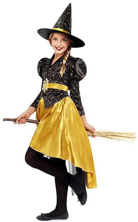 Disfraz de Bruja Dorada Premium para Niña Brujas Partilandia