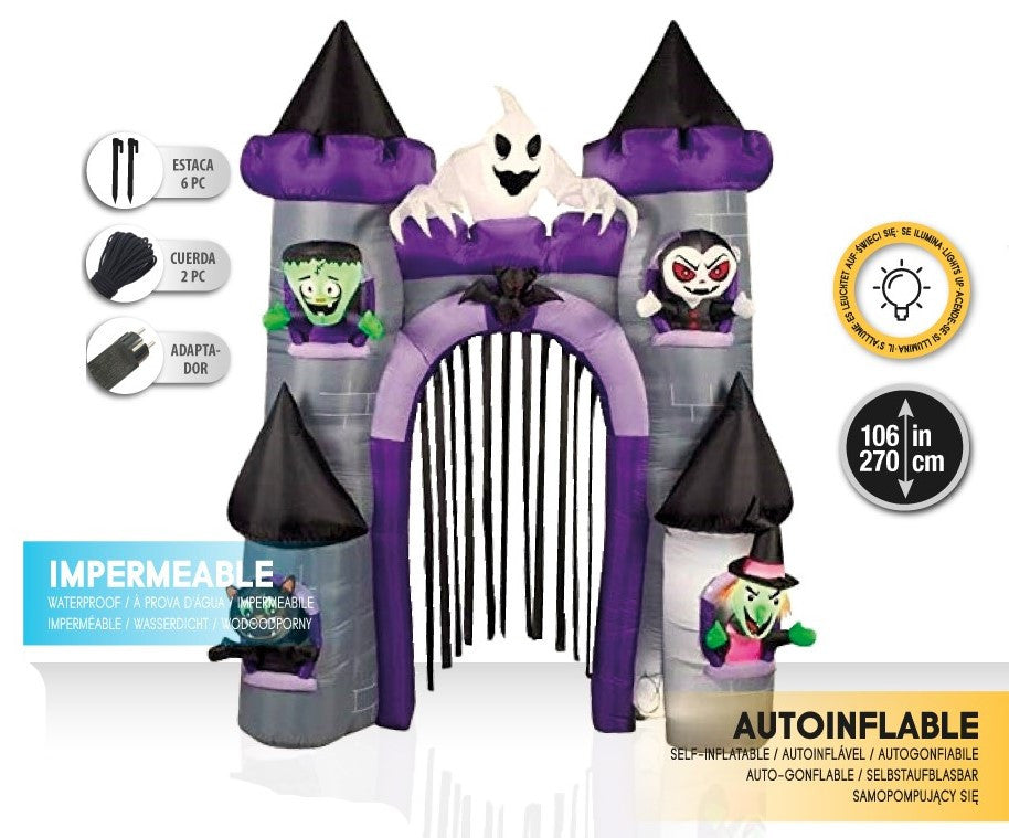 Castillo de Halloween Hinchable de 270cm con Luz Decoración Halloween Partilandia