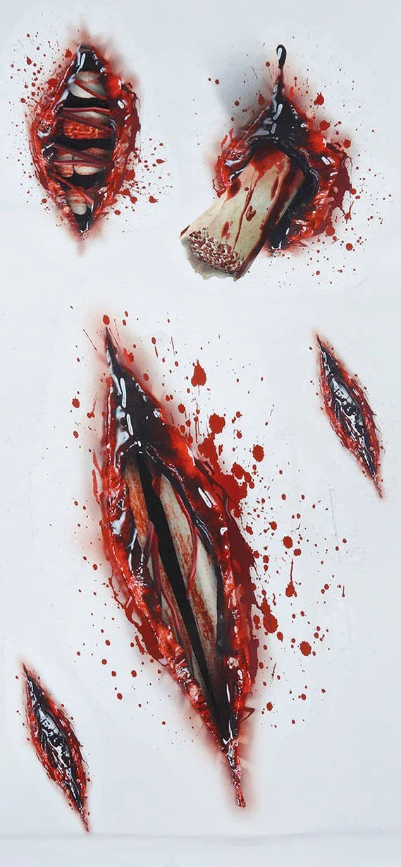 Tatuajes Adhesivos de Heridas Abiertas Sangrientas Maquillaje Halloween Guirca