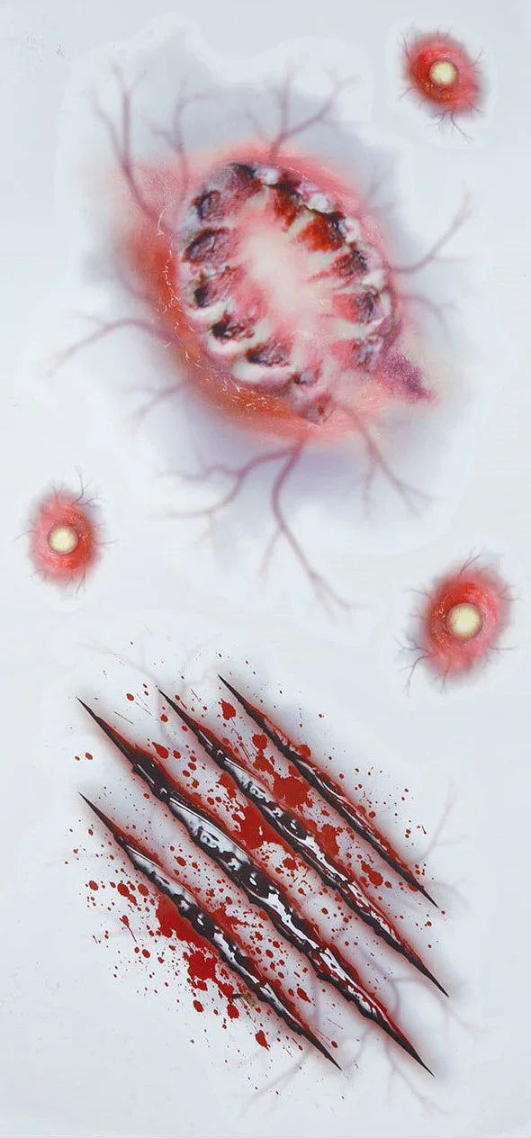 Tatuajes Adhesivos de Heridas de Mordisco y Arañazo Maquillaje Halloween Guirca