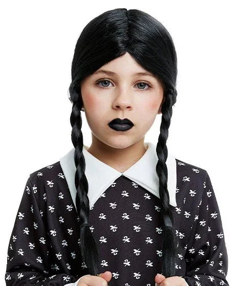 Peluca de Miércoles Infantil Pelucas de Miércoles Addams Partilandia