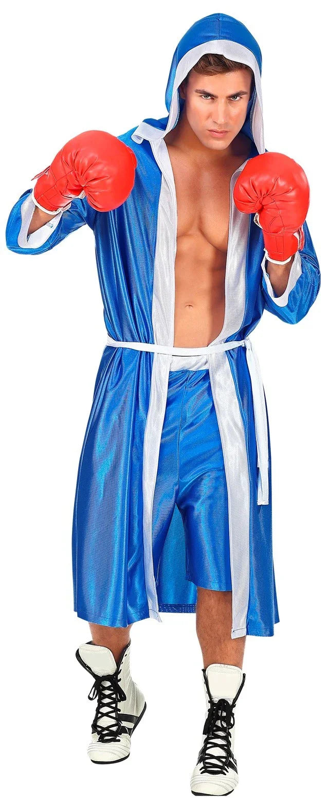 Disfraz de Boxeador Azul con Bata para Hombre Boxeadores Widmann