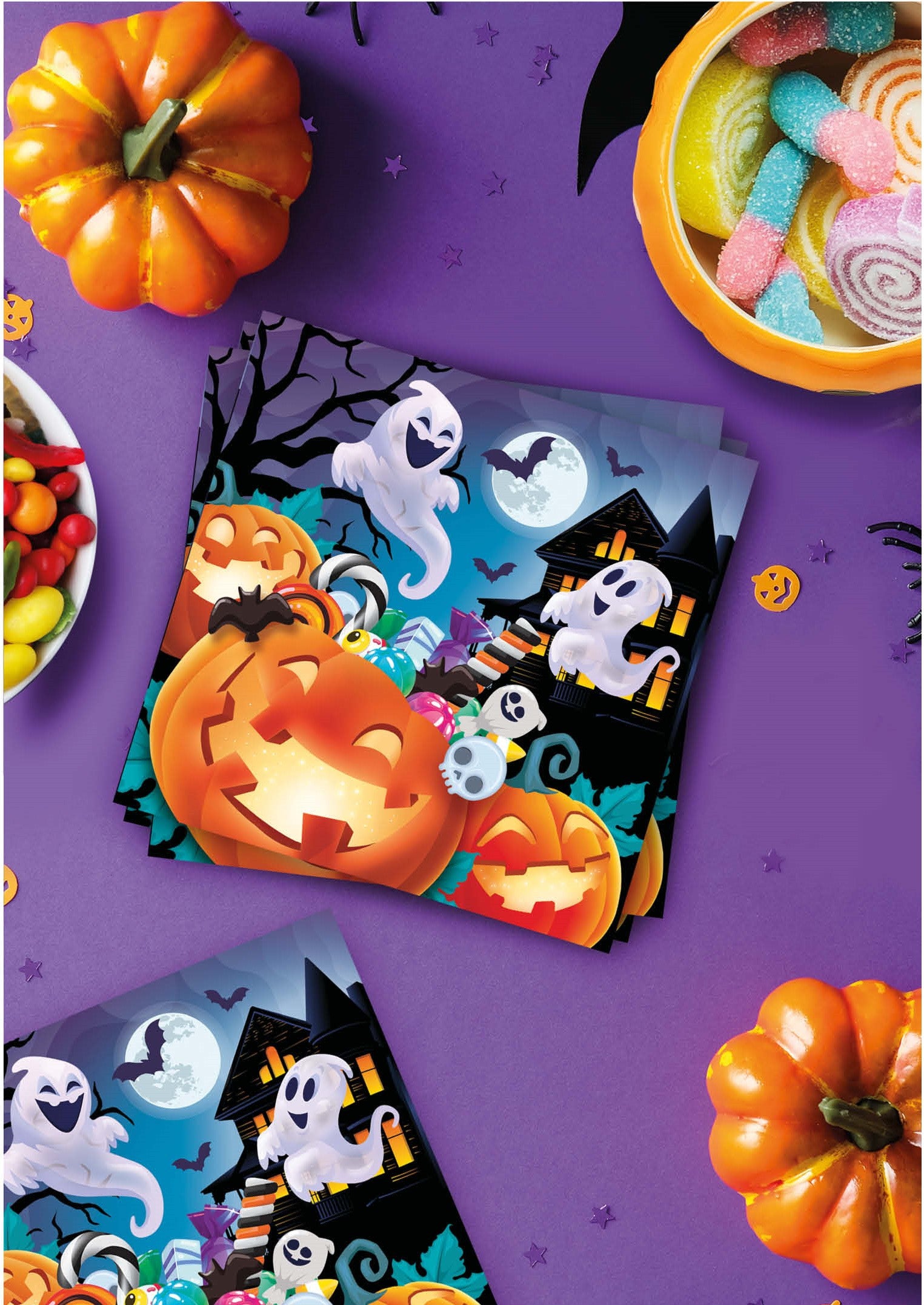 Pack de 12 Servilletas de Calabazas con Caramelos Menaje Halloween Guirca