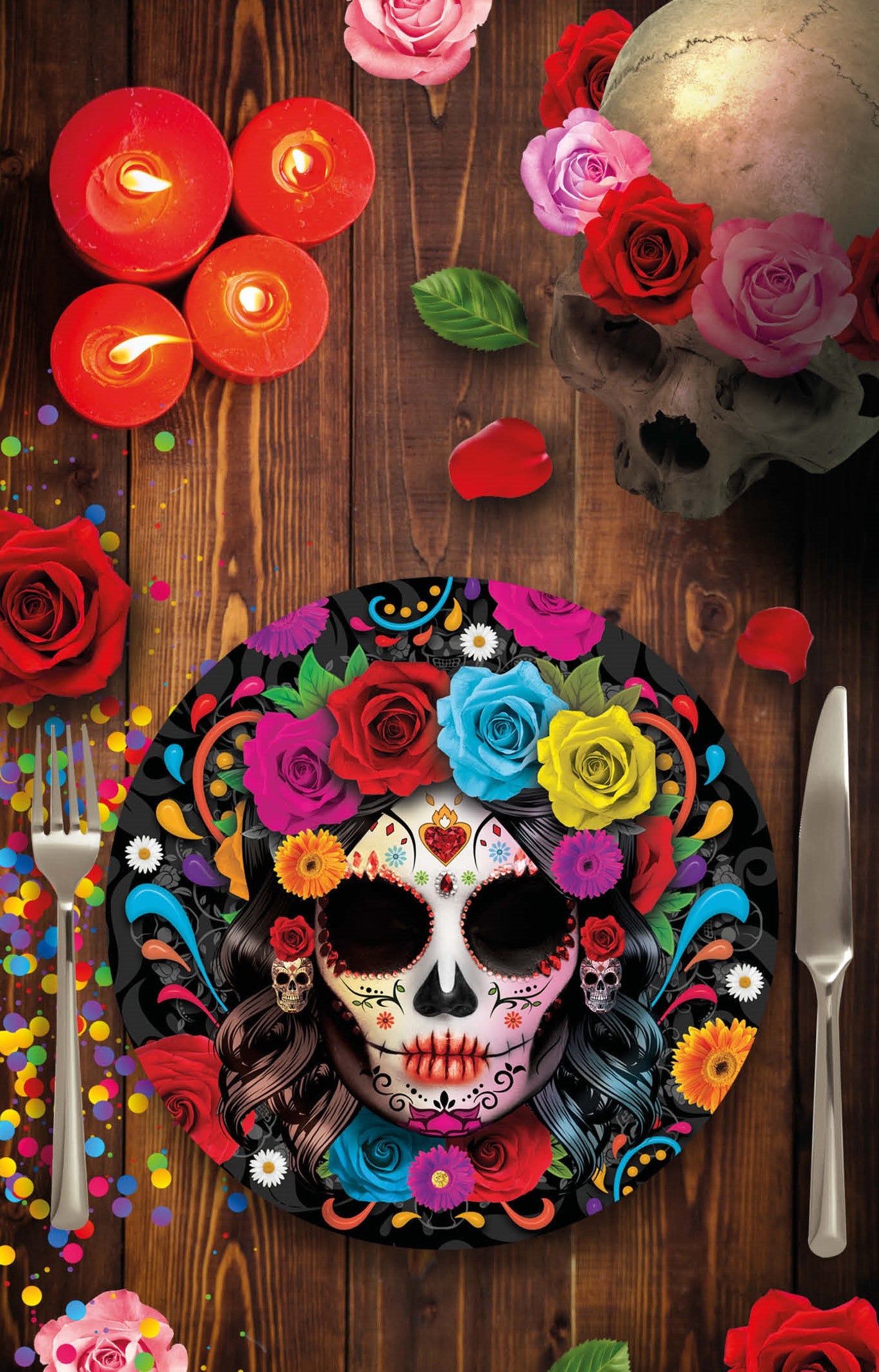 Pack de 6 Platos de Catrina de Halloween Menaje Halloween Guirca