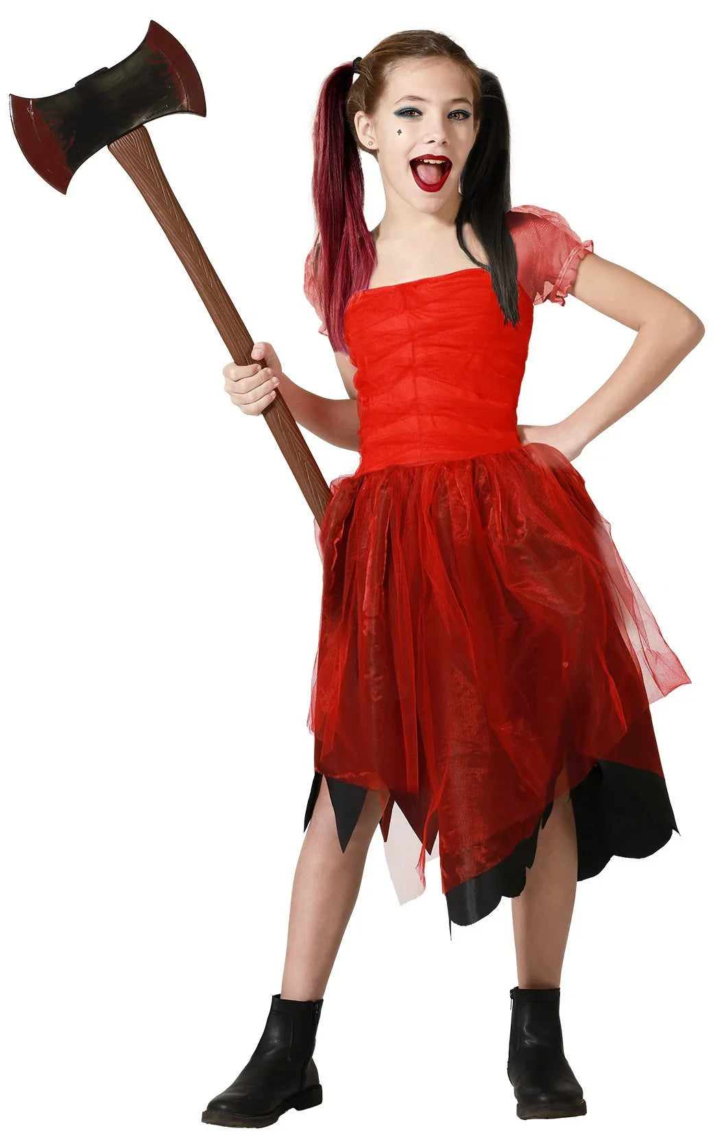 Disfraz de Harley Villana Rojo Falda de Tul para Niña Harley Quinn Atosa