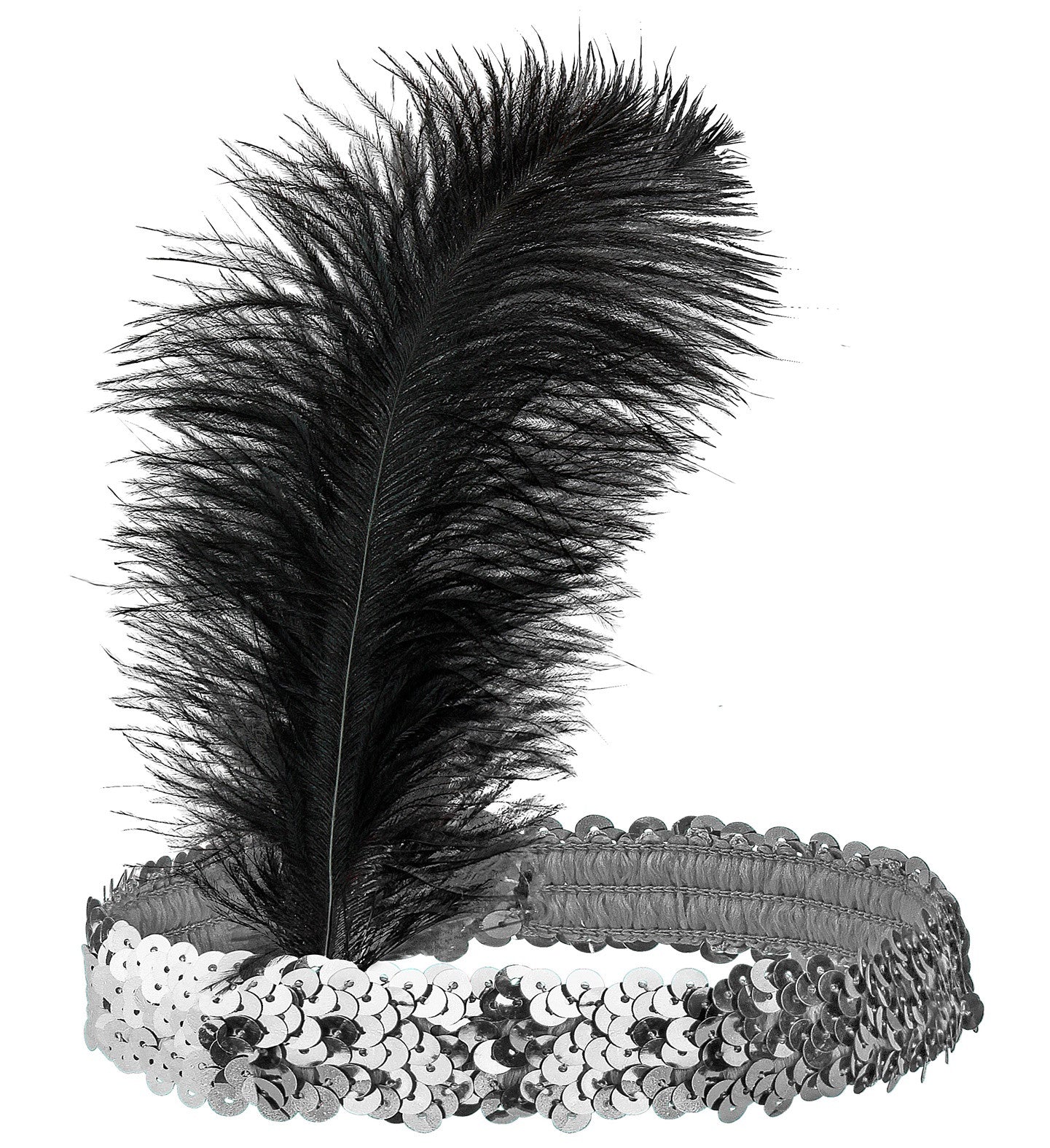 Cinta Charlestón Plateada con Pluma Negra Complementos Charlestón y Gangster Widmann