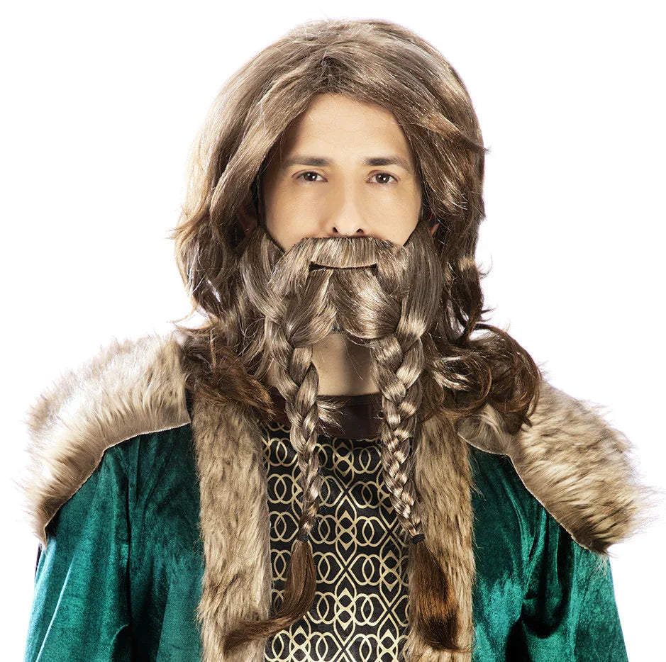 Peluca y Barba con Trenzas de Vikingo Castaña Clara Complementos Vikingos EuroCarnavales