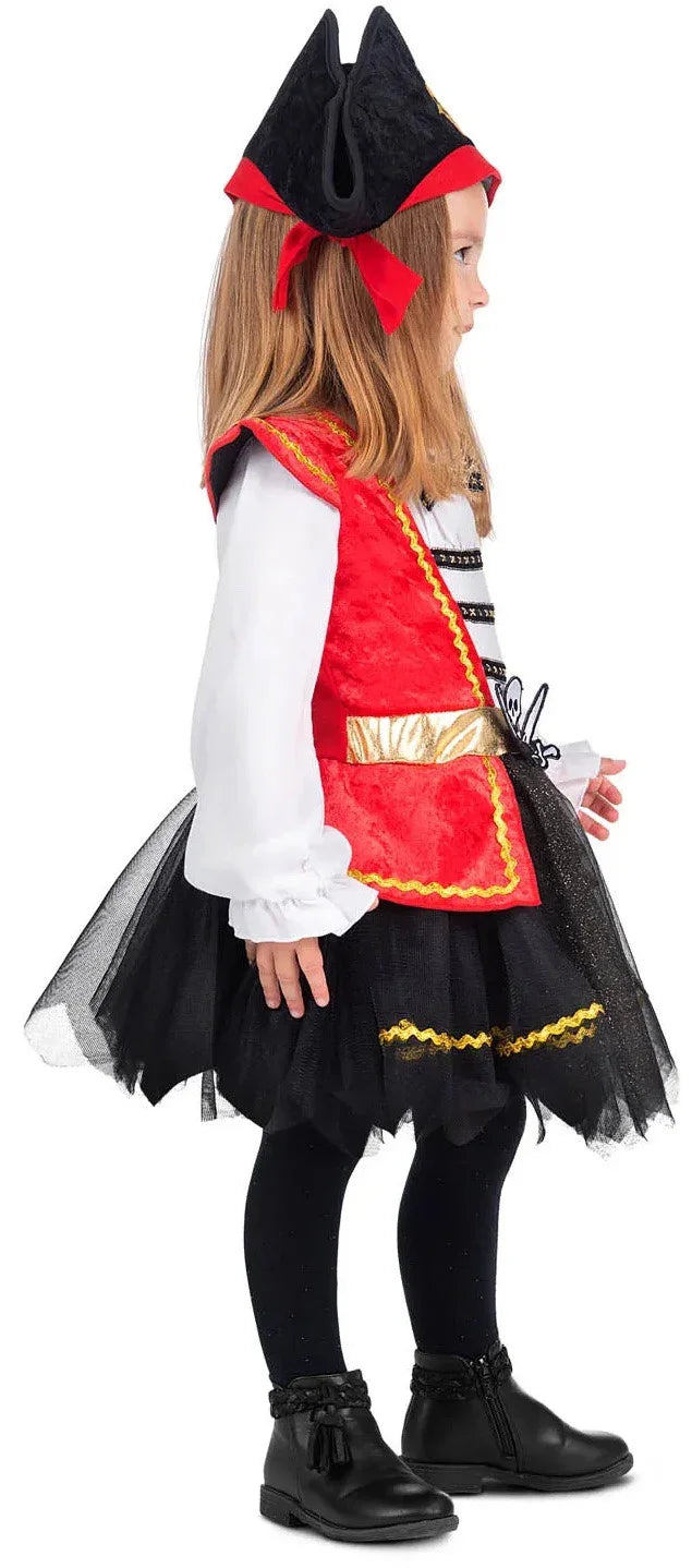 Disfraz de Pirata Rojo para Niña con Falda de Tul Piratas Infantiles Viving